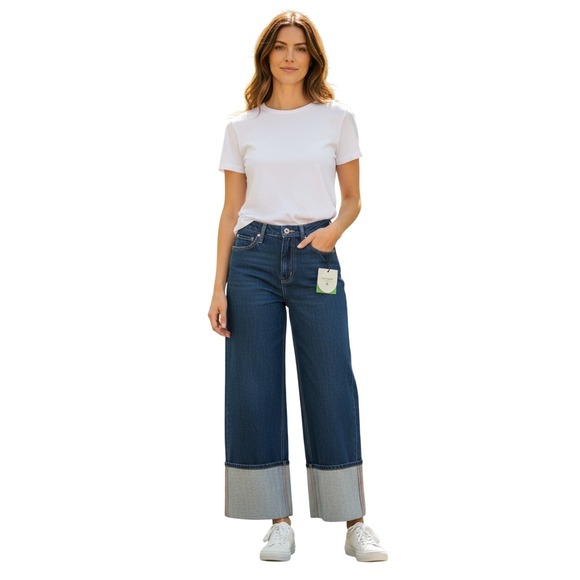 kate spade new york Denim - Kate Spade New York Wide Leg Cropped Cuffed Jeans Dark Wash Size 0‎